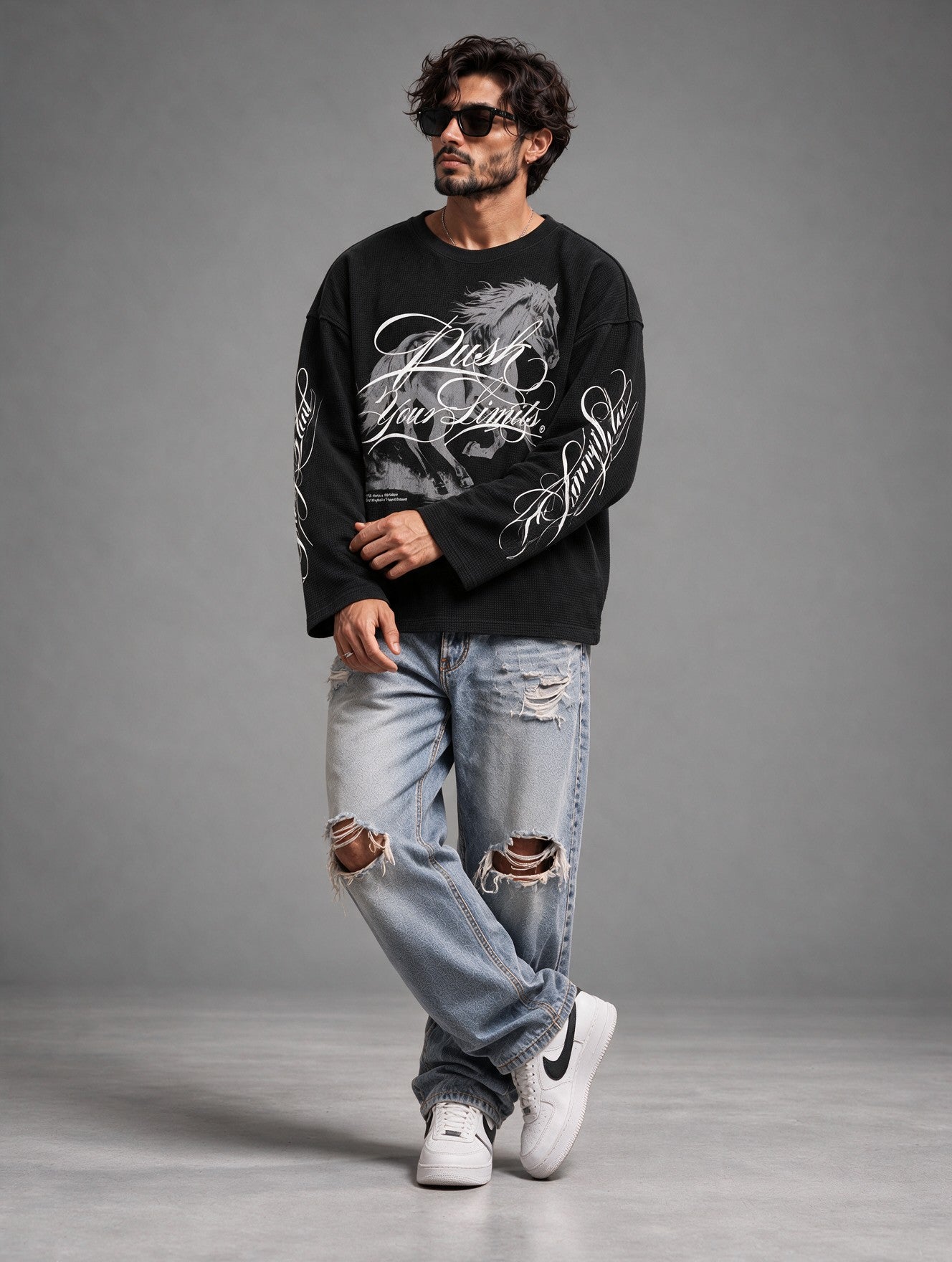 Black - Push Your Limits - Waffle Long Sleeve