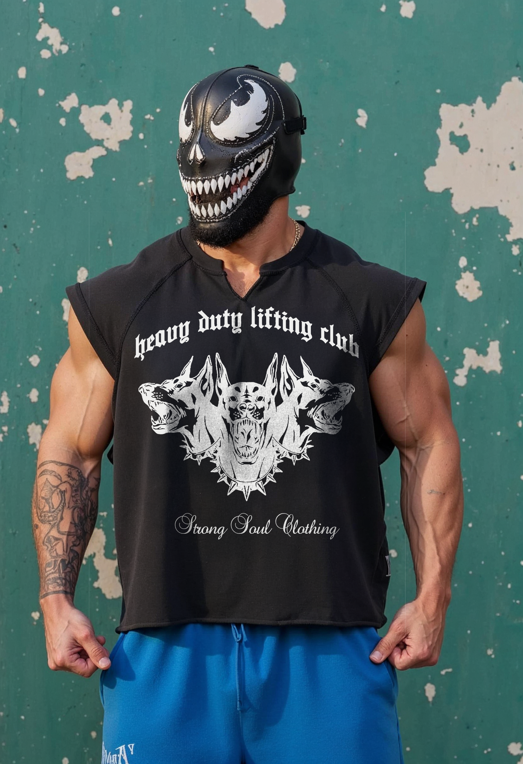 Black - T107 - Heavy Lifting Club - Gym Vintage Cut Offs Strong Soul Tanks