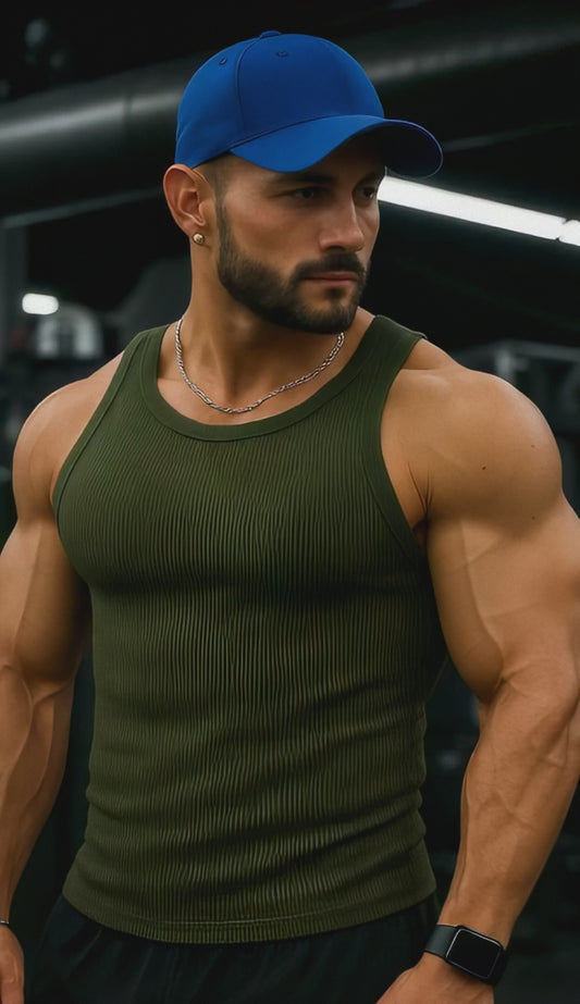 Army Green - T111 - Rib Gym Tank Top