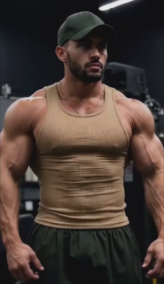 Beige - T111 - Rib Gym Tank Top