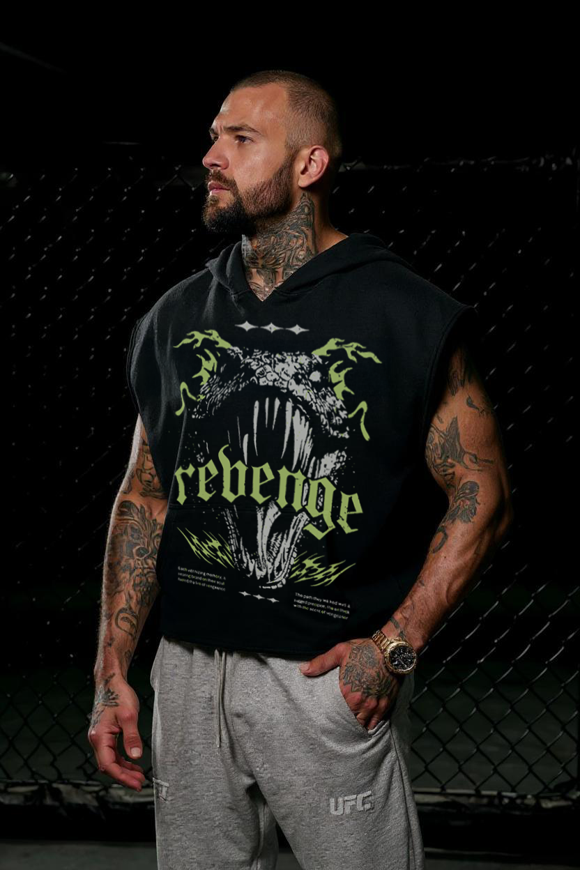 Black - T108 - Revenge - Gym Cut Offs Hoodie