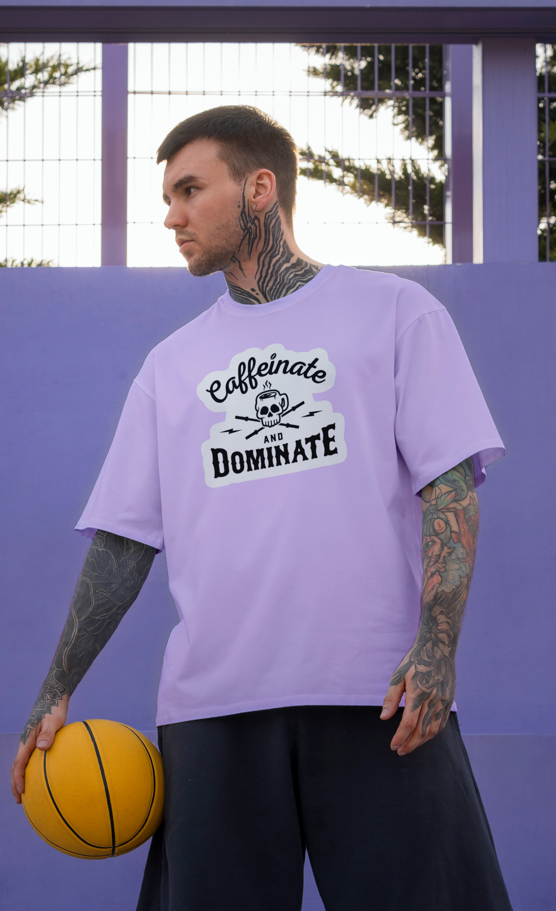 Caffeinate And Dominate - Purple - Gym Oversized T Shirt Strong Soul Shirts & Tops