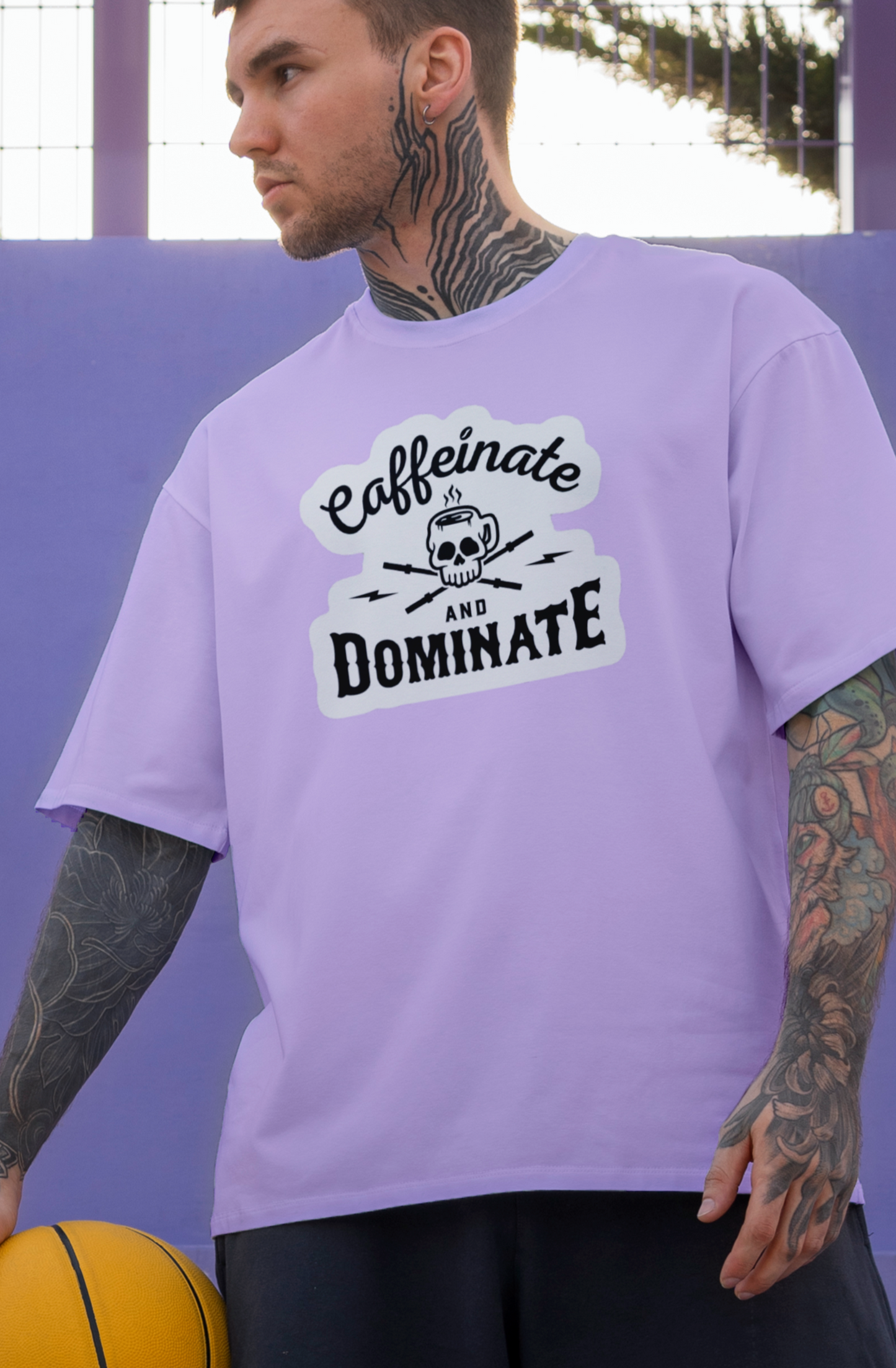 Caffeinate And Dominate - Purple - Gym Oversized T Shirt Strong Soul Shirts & Tops