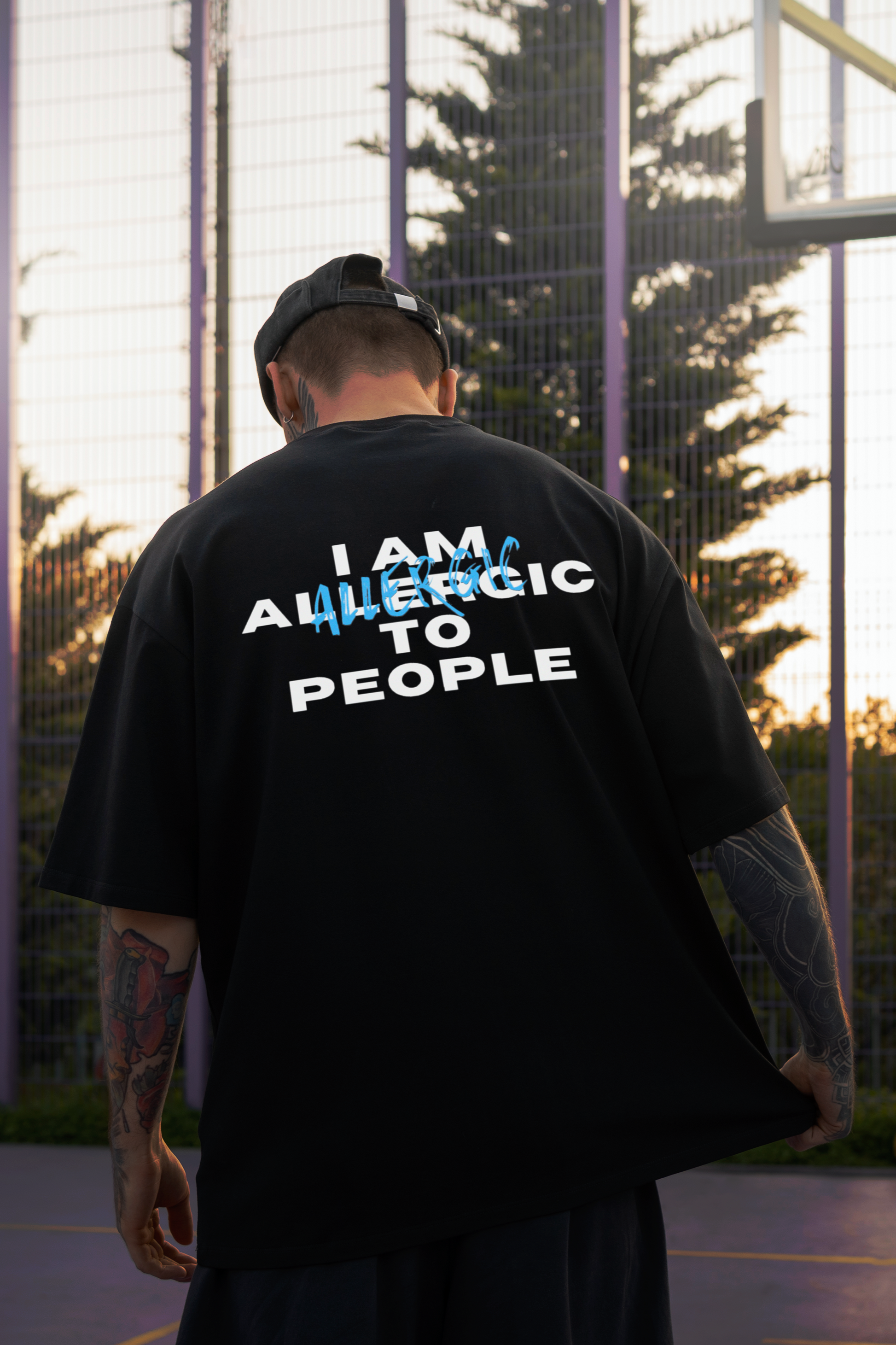 Allergic To People - Black - Gym Oversized T Shirt Strong Soul Shirts & Tops