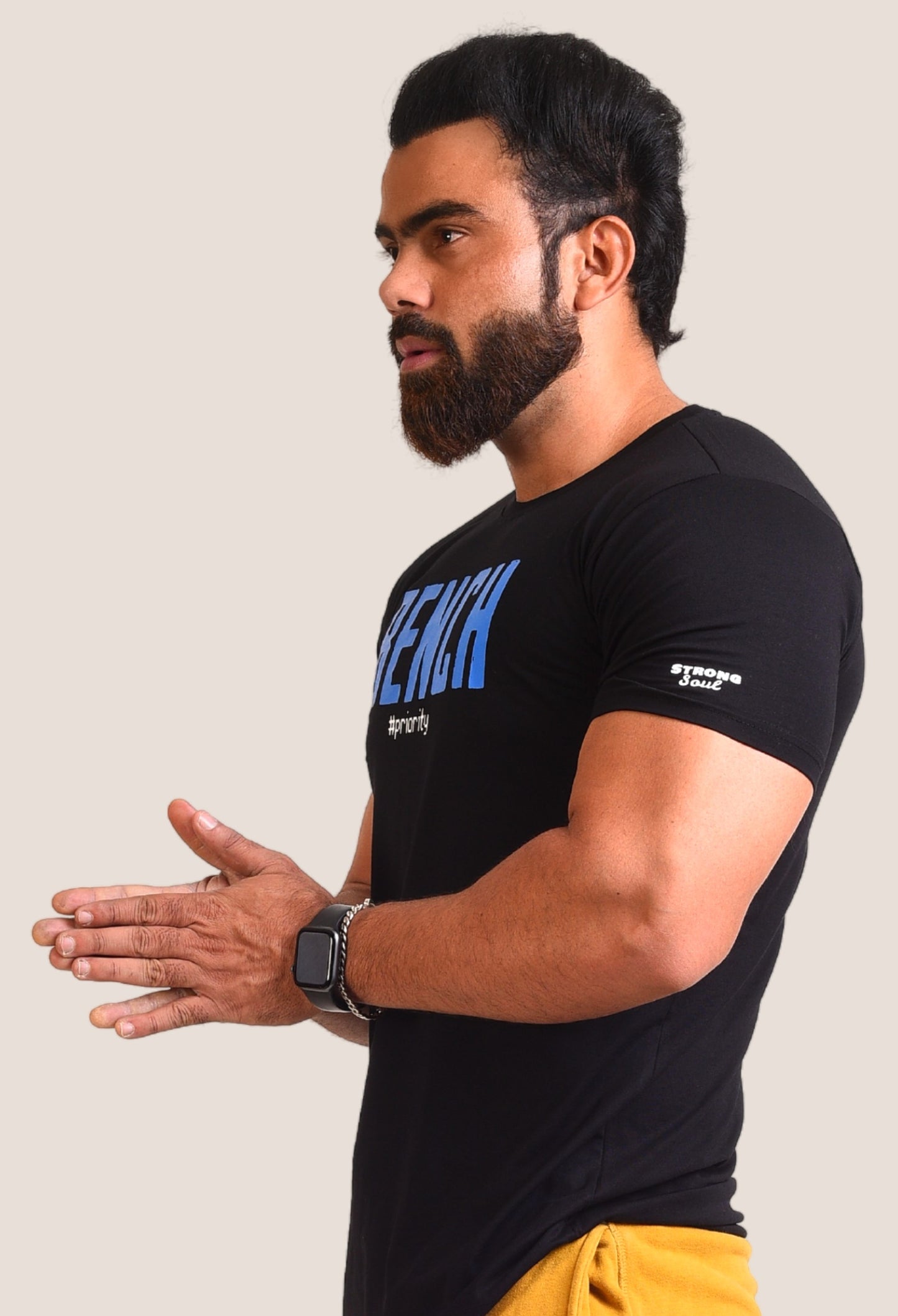 Gym T Shirt - Bench Priority - Men T-Shirt with premium cotton Lycra. The Sports T Shirt by Strong Soul