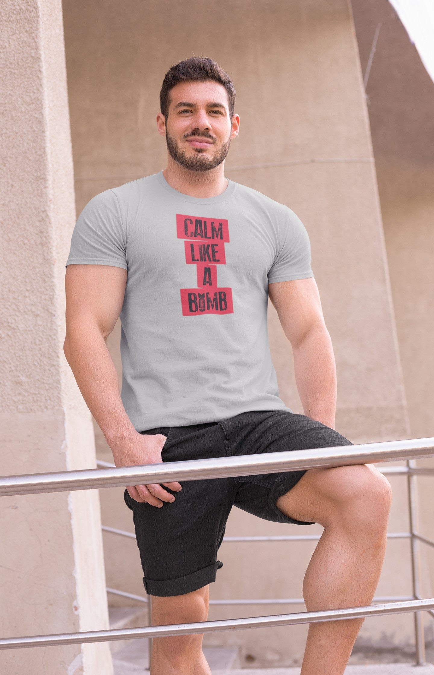 Gym T Shirt - Calm Like A Bomb with premium cotton Lycra. The Sports T Shirt by Strong Soul