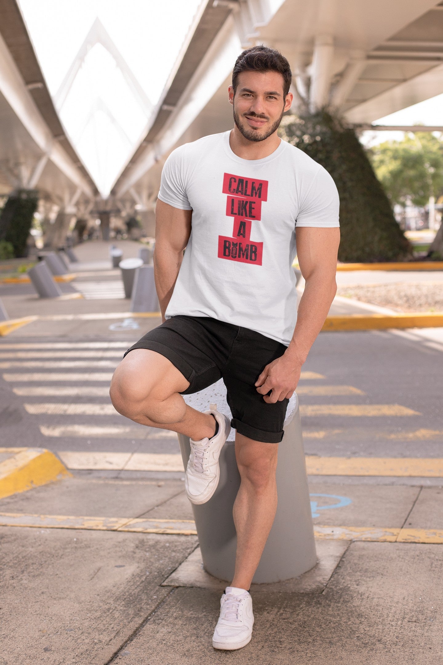 Gym T Shirt - Calm Like A Bomb with premium cotton Lycra. The Sports T Shirt by Strong Soul