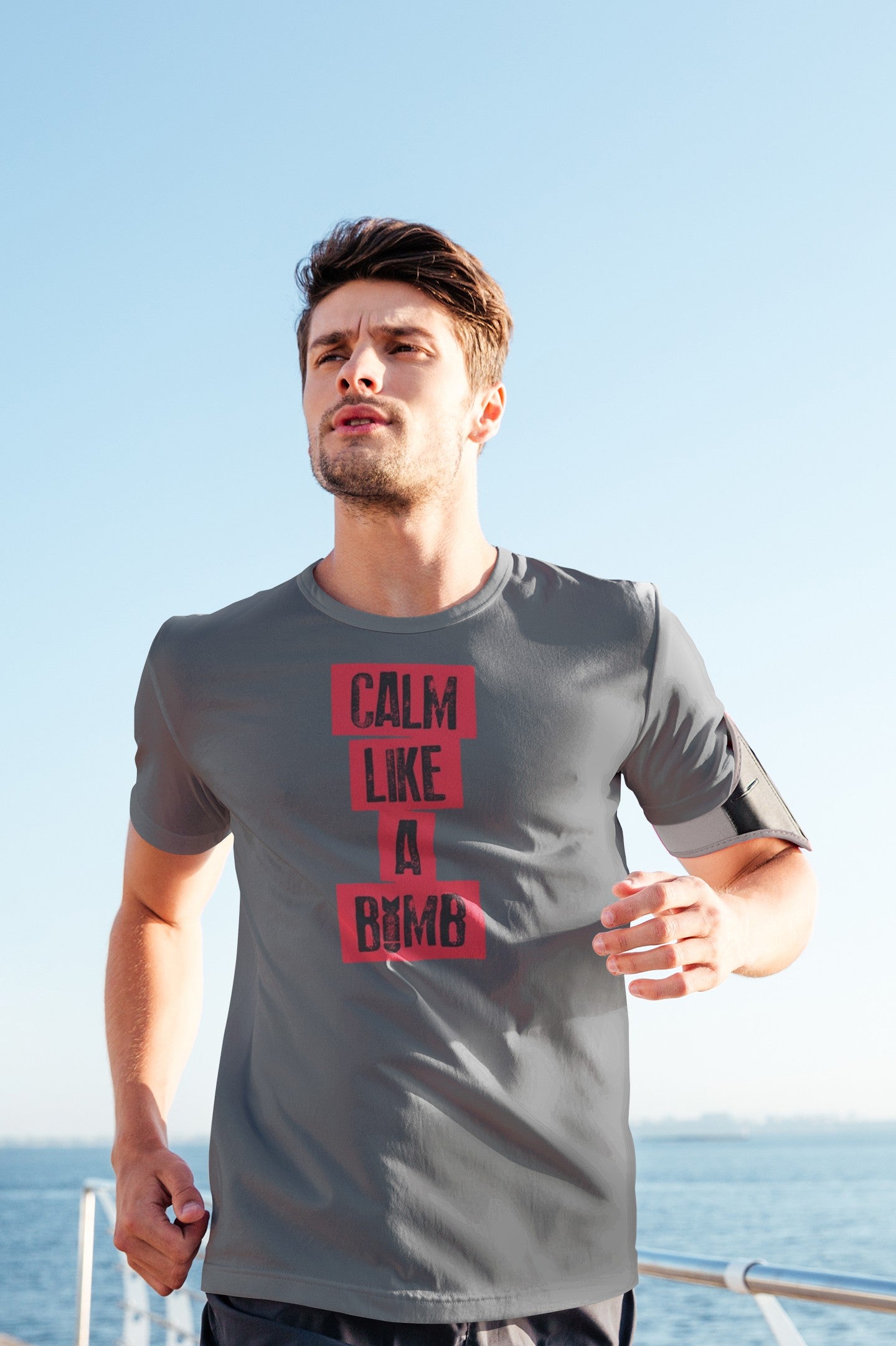 Gym T Shirt - Calm Like A Bomb with premium cotton Lycra. The Sports T Shirt by Strong Soul