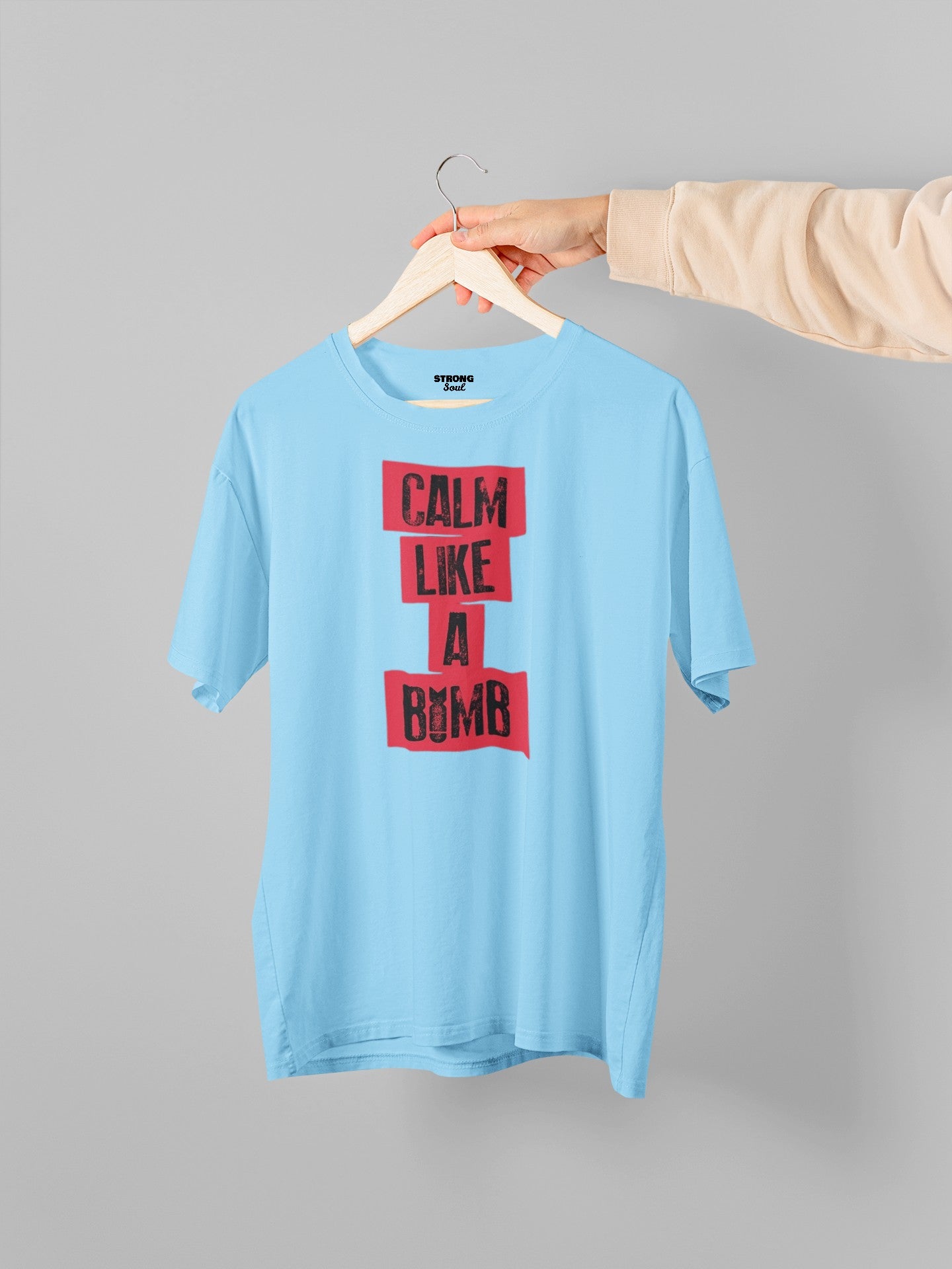 Gym T Shirt - Calm Like A Bomb with premium cotton Lycra. The Sports T Shirt by Strong Soul