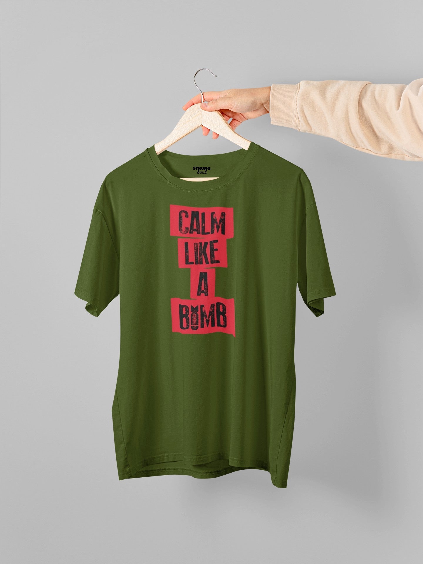 Gym T Shirt - Calm Like A Bomb with premium cotton Lycra. The Sports T Shirt by Strong Soul