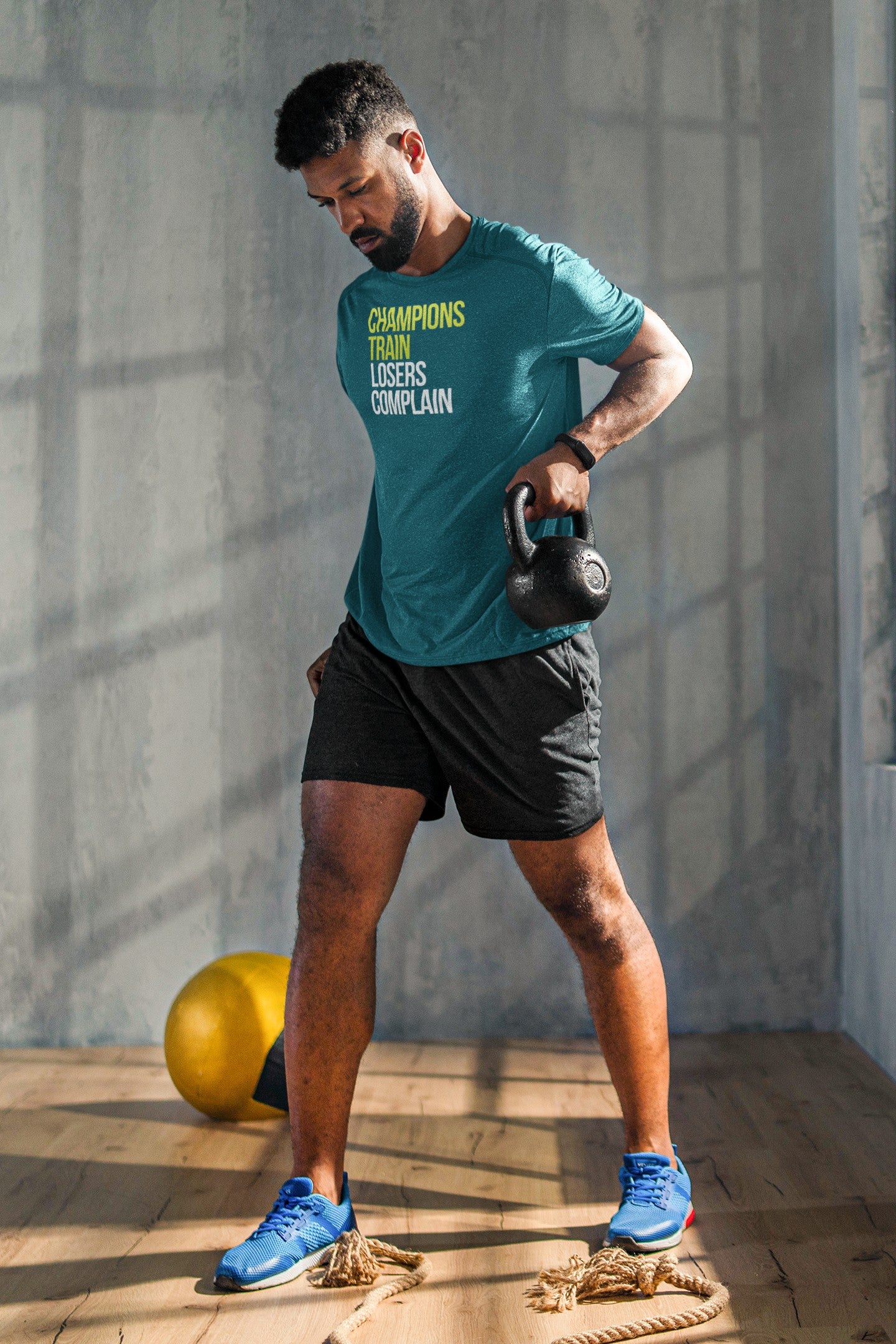 Gym T Shirt - Champions Train Losers Complaint with premium cotton Lycra. The Sports T Shirt by Strong Soul
