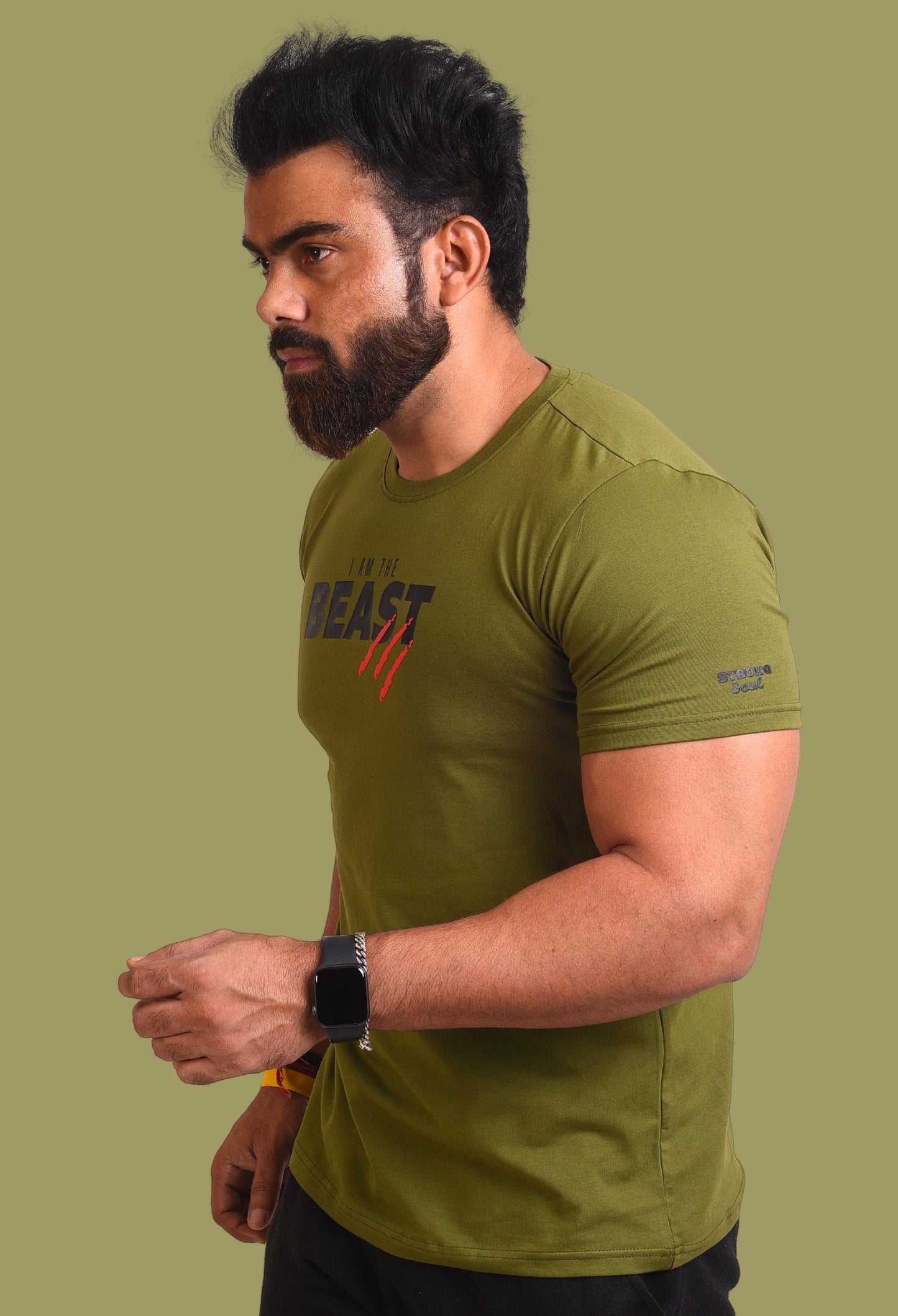 Gym T Shirt - I Am The Beast - Men T-Shirt with premium cotton Lycra. The Sports T Shirt by Strong Soul