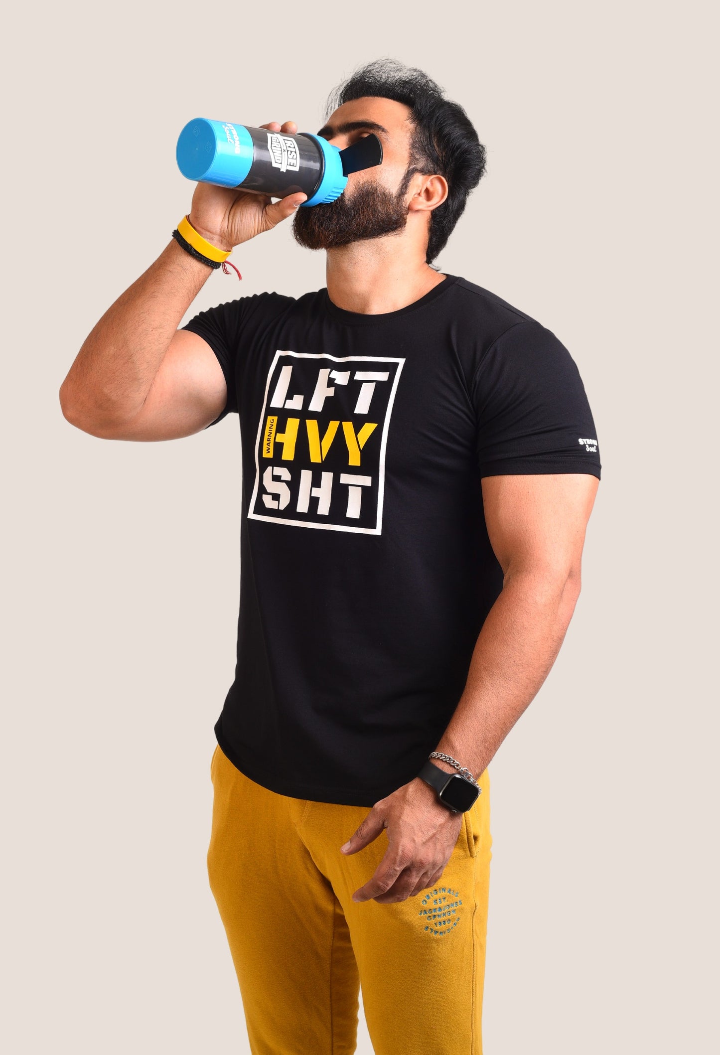 Gym T Shirt - Lift Heavy Shit - Men T-Shirt with premium cotton Lycra. The Sports T Shirt by Strong Soul