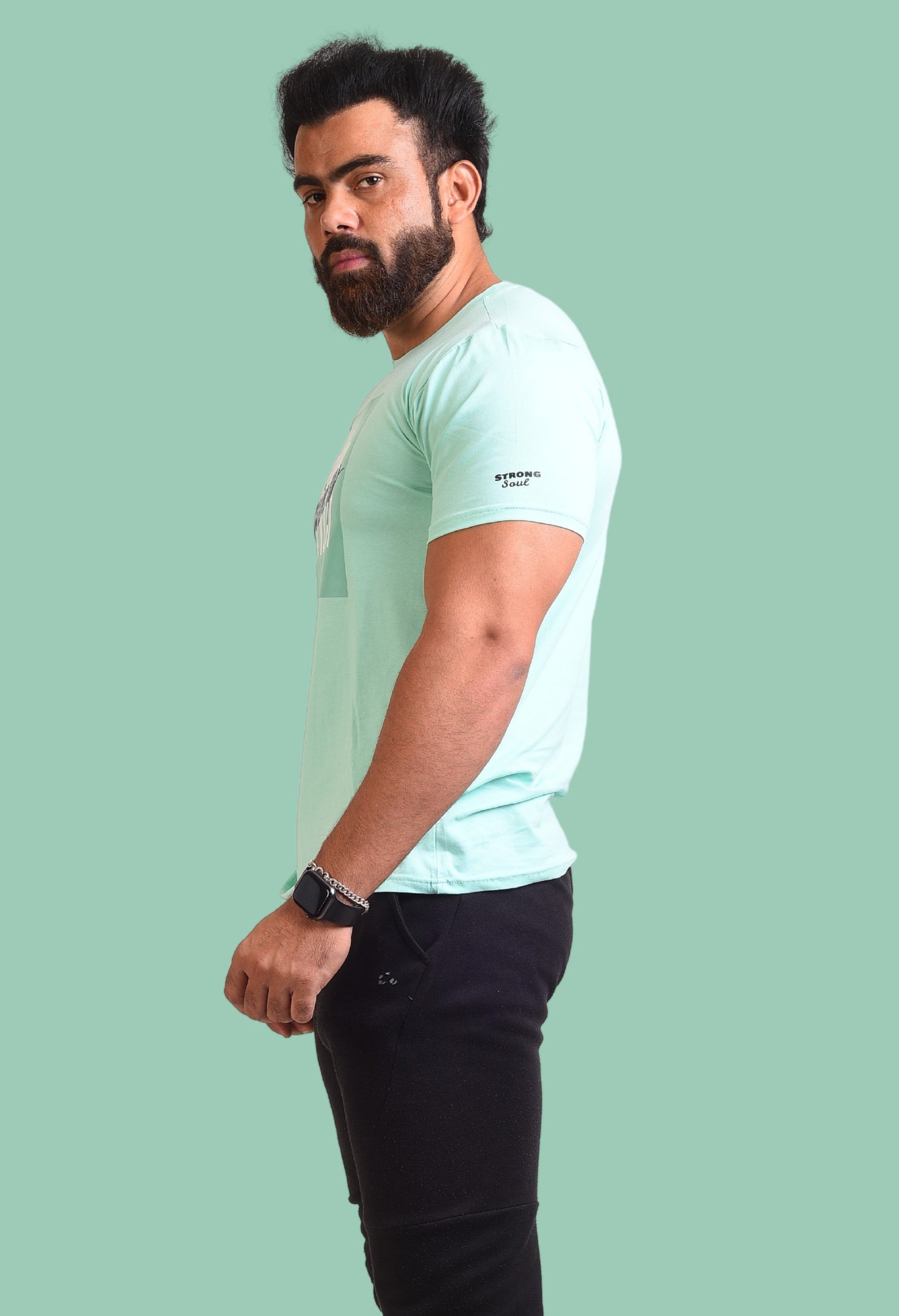 Gym T Shirt - Never Give Up - Men T-Shirt with premium cotton Lycra. The Sports T Shirt by Strong Soul
