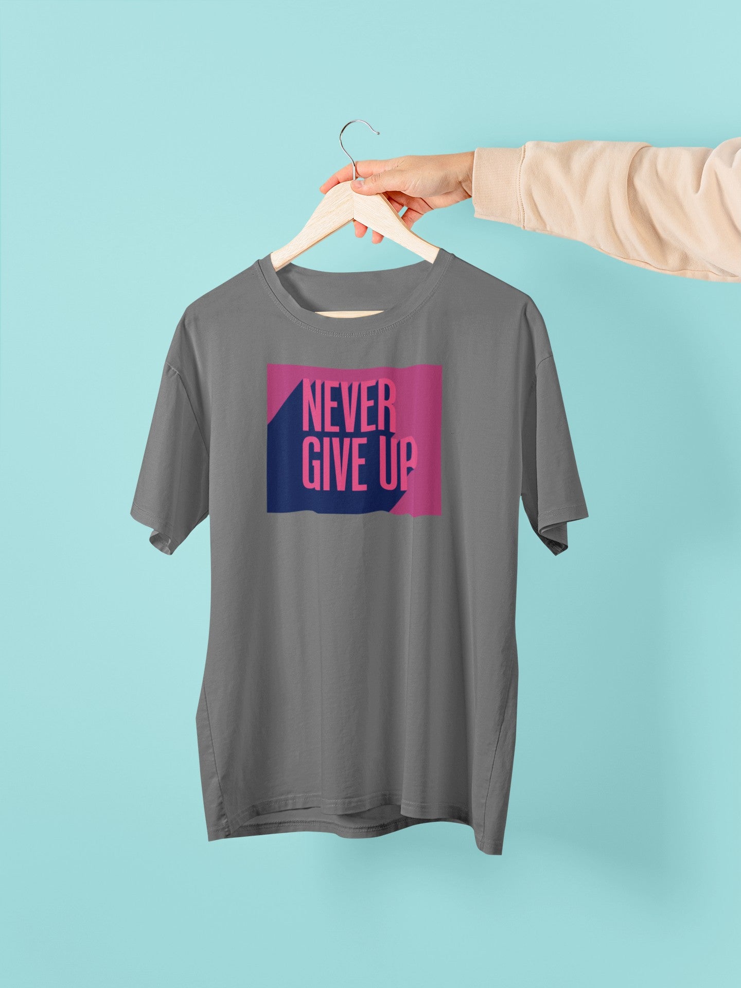 Gym T Shirt - Never Give Up 2.0 - Men T-Shirt with premium cotton Lycra. The Sports T Shirt by Strong Soul