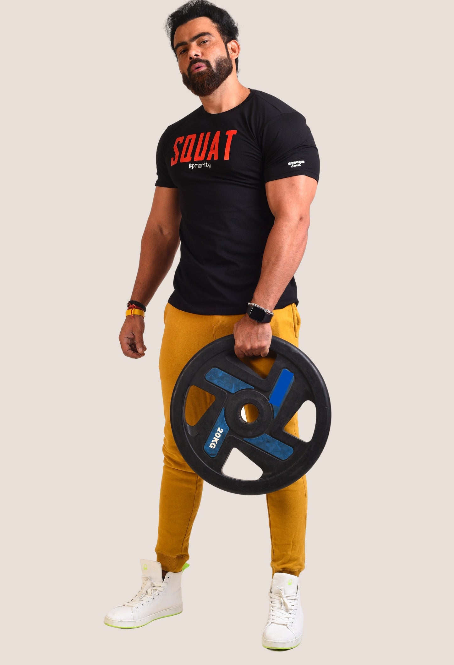 Gym T Shirt - Squat Priority - Men T-Shirt with premium cotton Lycra. The Sports T Shirt by Strong Soul