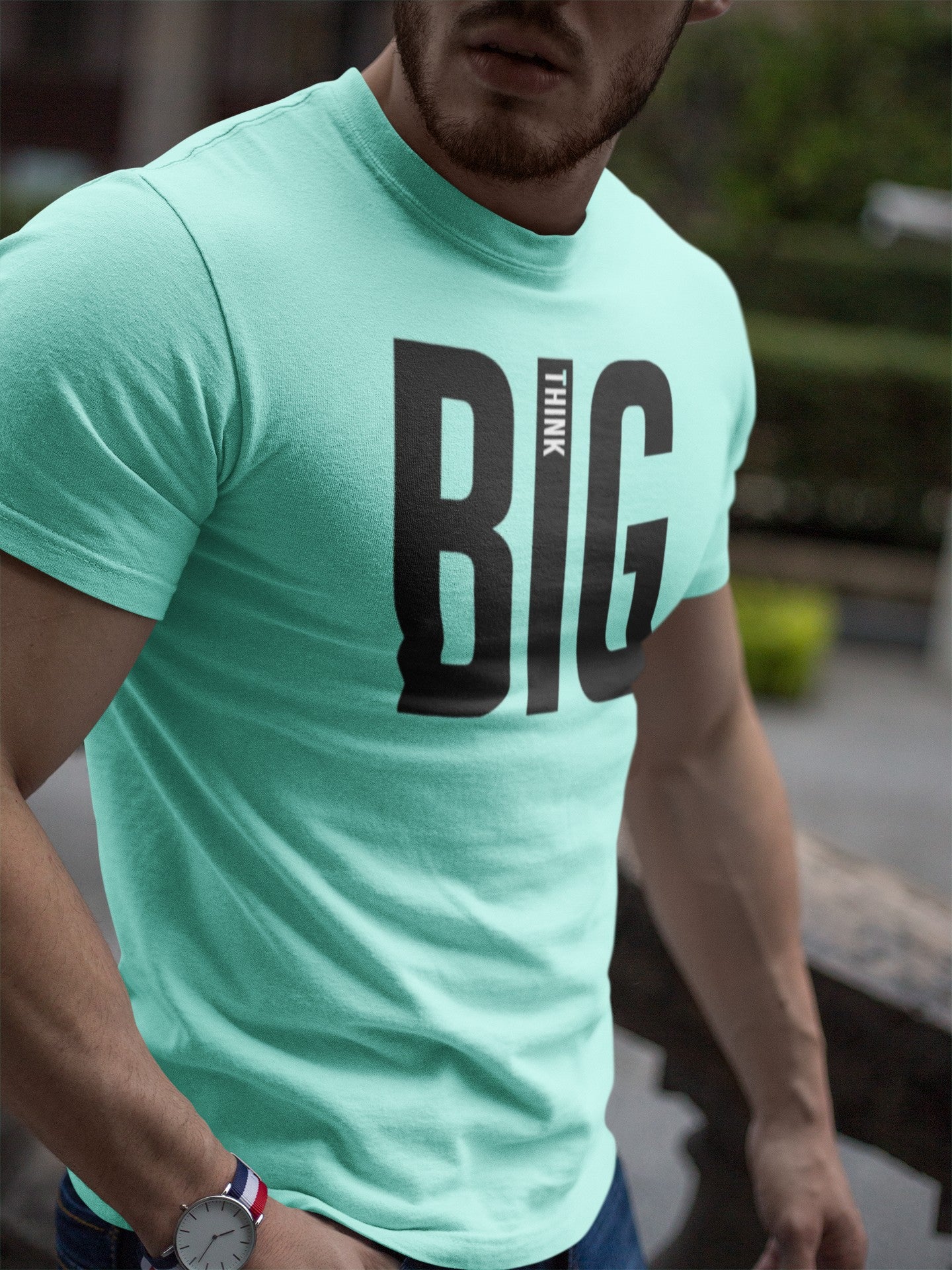 Gym T Shirt - Think Big with premium cotton Lycra. The Sports T Shirt by Strong Soul