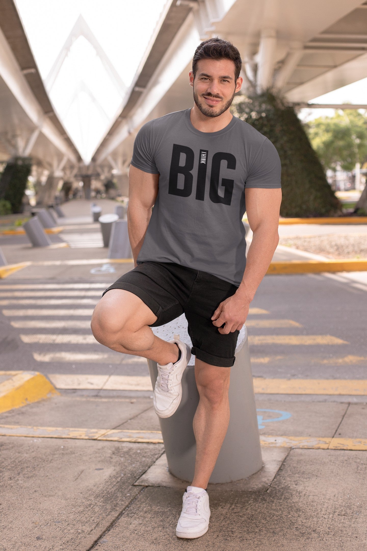 Gym T Shirt - Think Big with premium cotton Lycra. The Sports T Shirt by Strong Soul