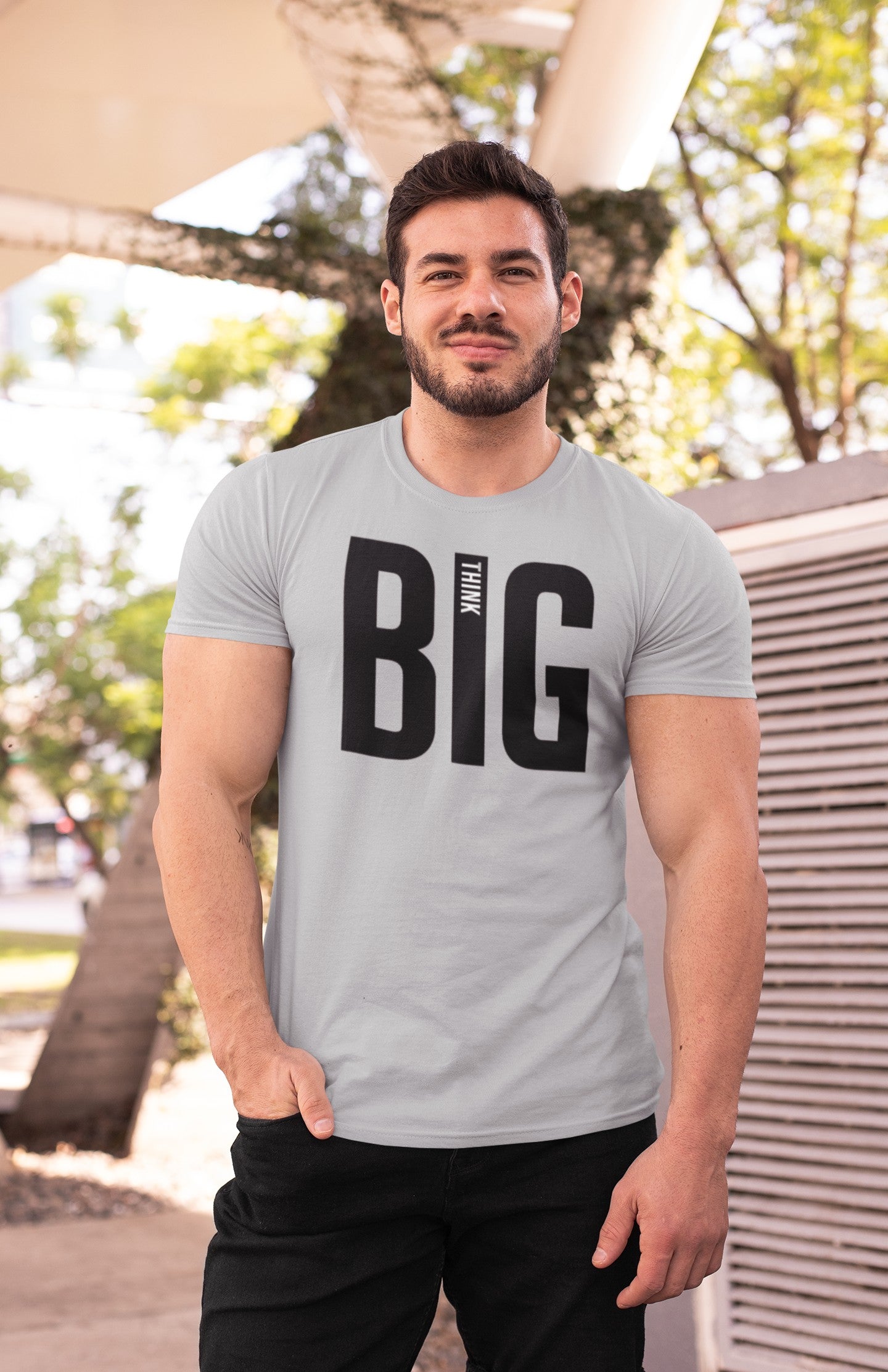 Gym T Shirt - Think Big with premium cotton Lycra. The Sports T Shirt by Strong Soul