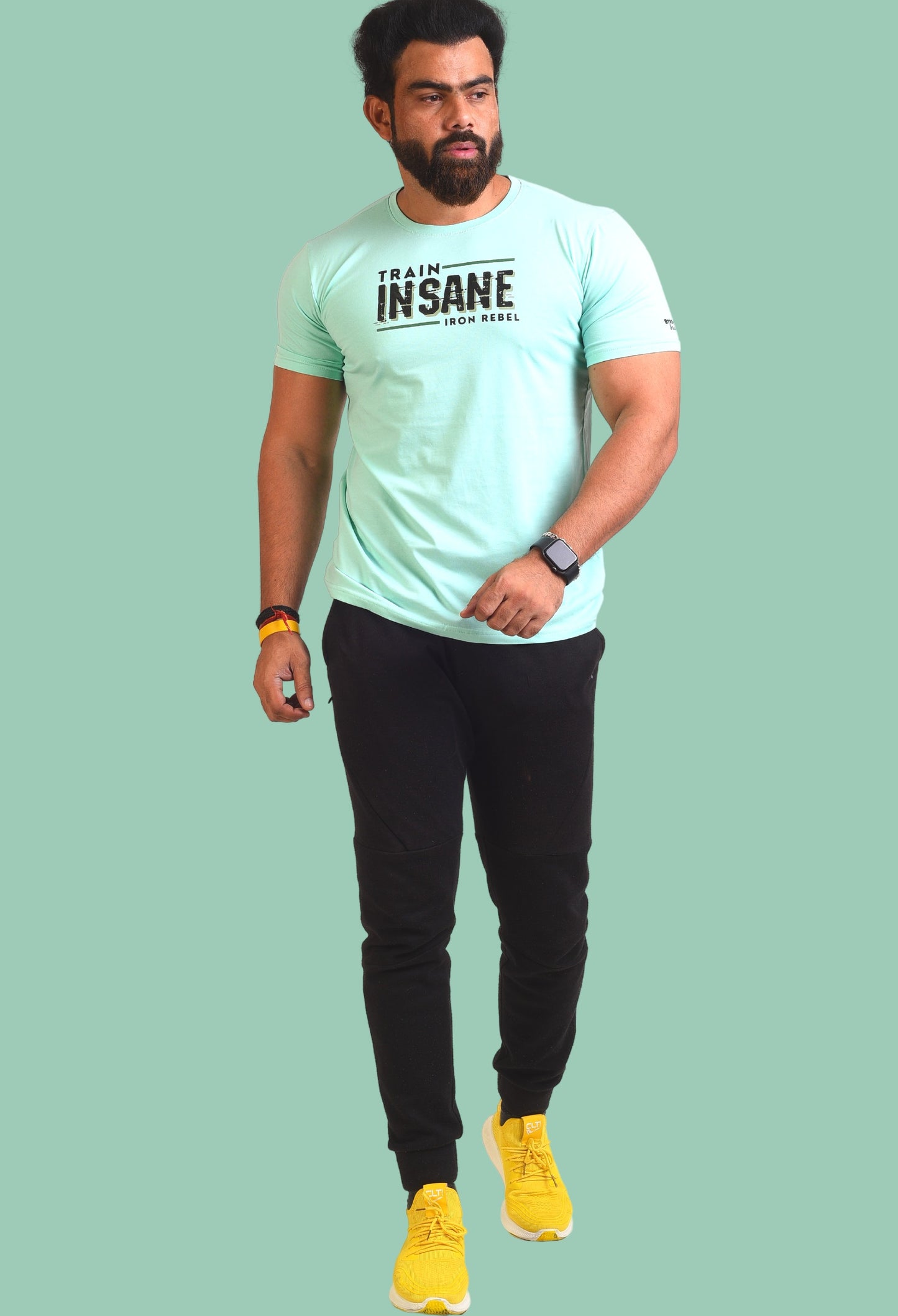 Gym T Shirt - Train Insane Iron Rebel - Men T-Shirt with premium cotton Lycra. The Sports T Shirt by Strong Soul