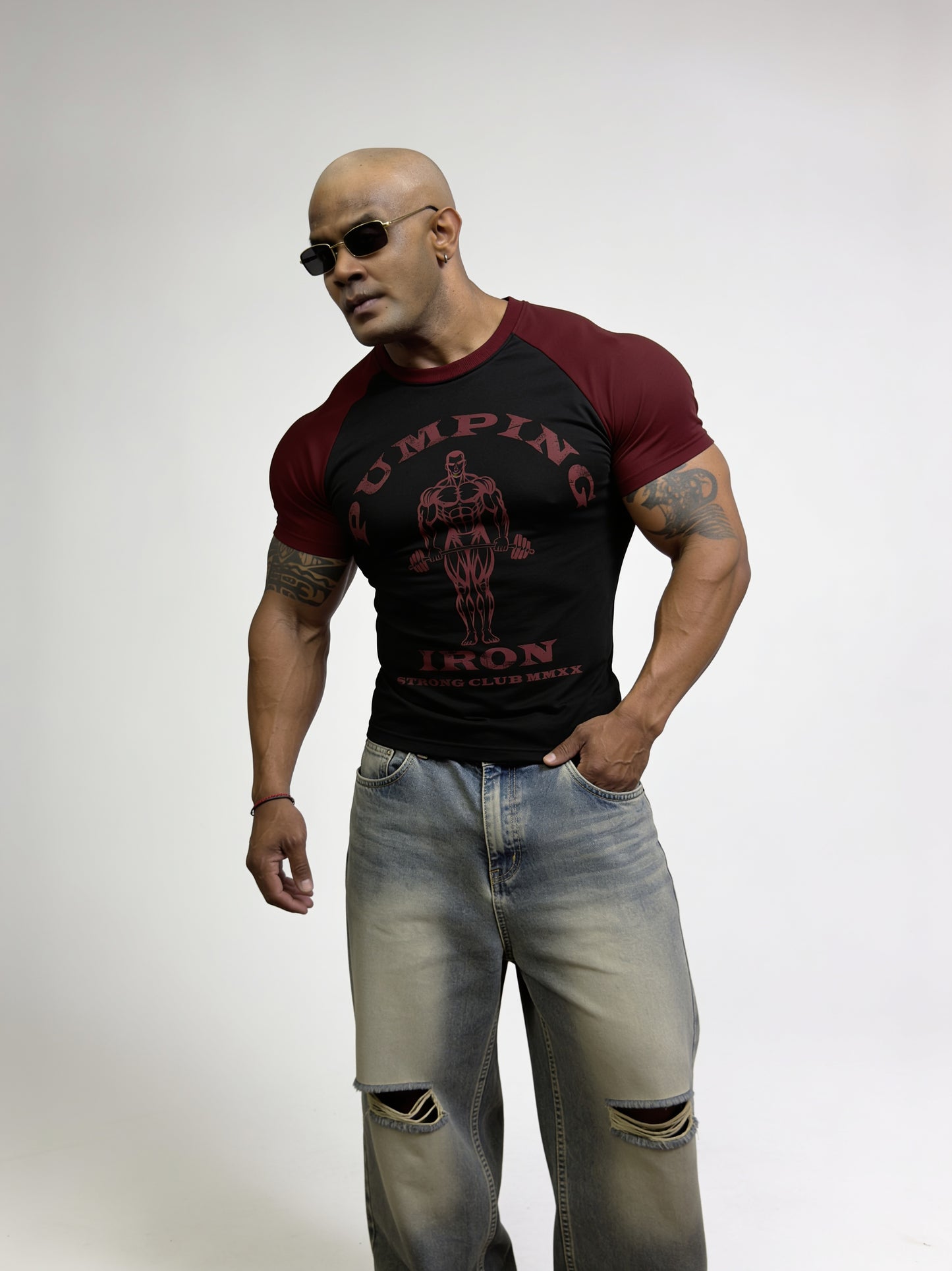 Black Maroon - Pumping Iron - Raglan T-Shirt