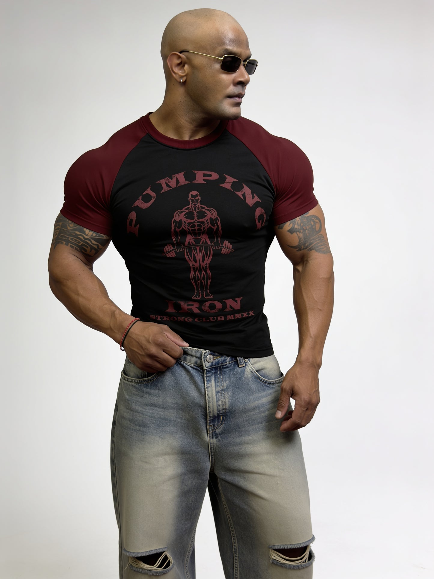 Black Maroon - Pumping Iron - Raglan T-Shirt