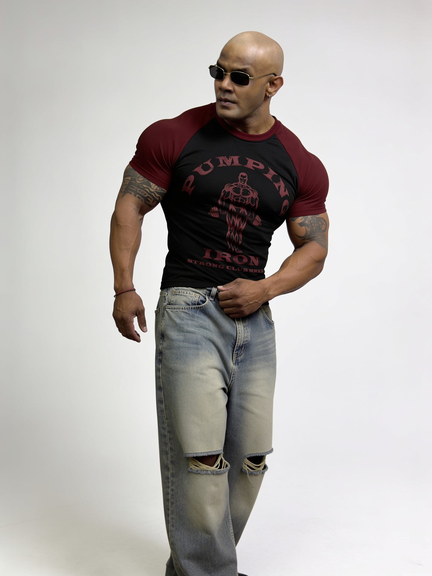 Black Maroon - Pumping Iron - Raglan T-Shirt