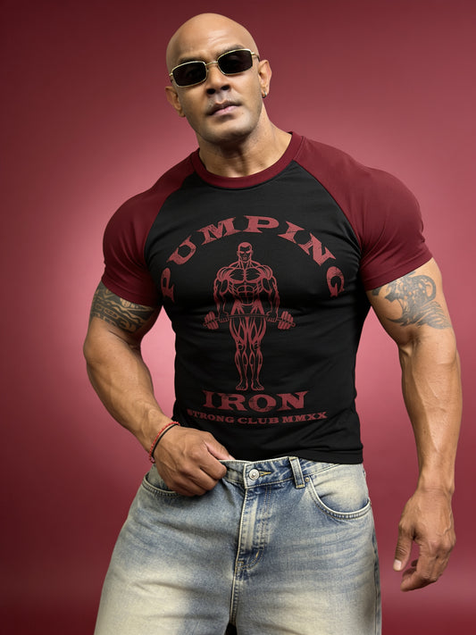 Black Maroon - Pumping Iron - Raglan T-Shirt