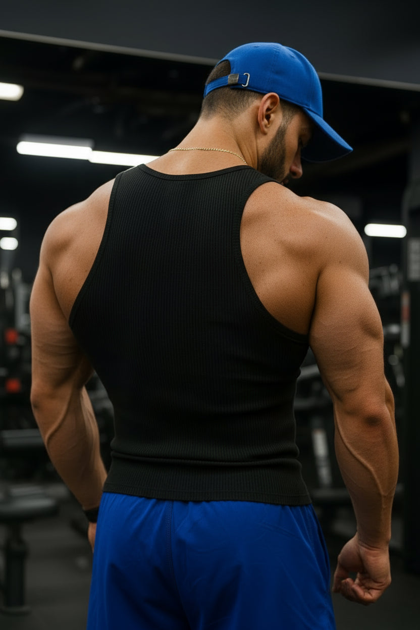 Black - T111 - Rib Gym Tank Top