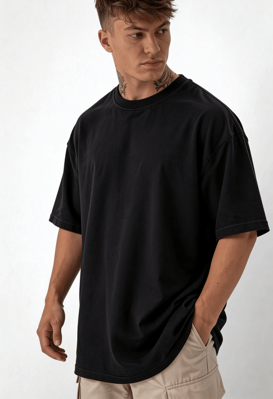 Plain - T-Shirt - Black - Oversized