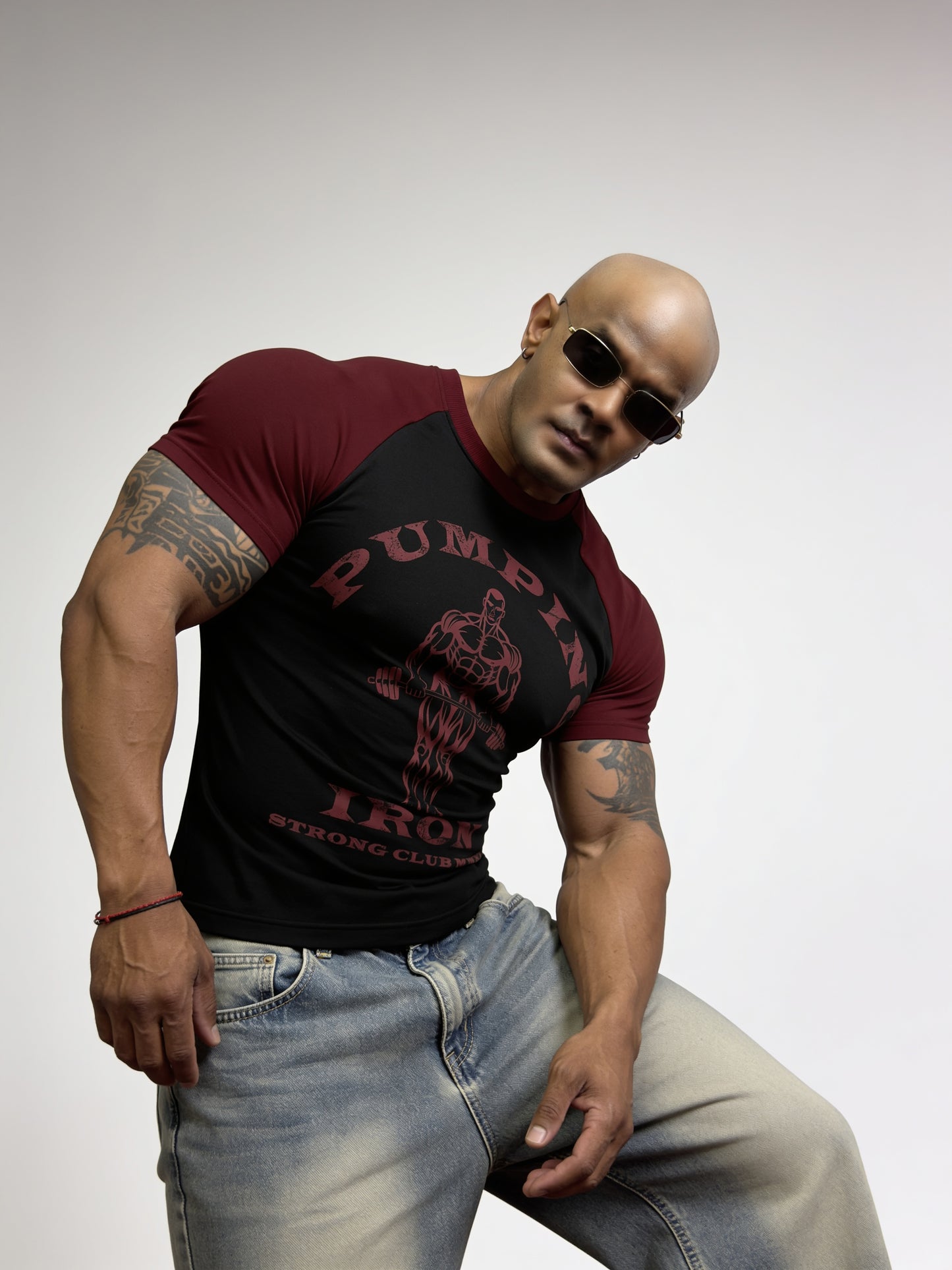 Black Maroon - Pumping Iron - Raglan T-Shirt
