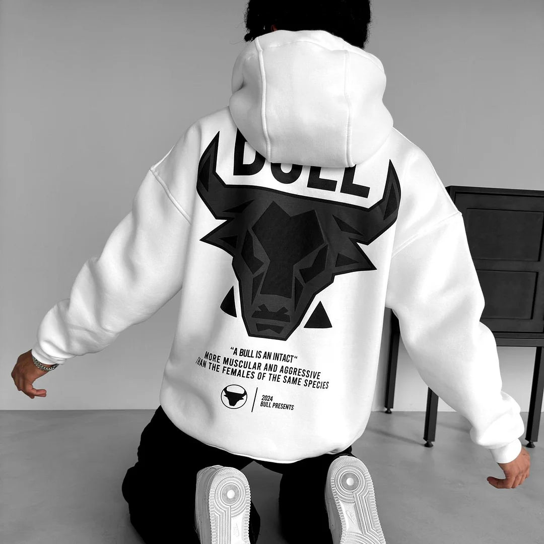 The Bull - White + Black - Oversized Hoodie 400 GSM