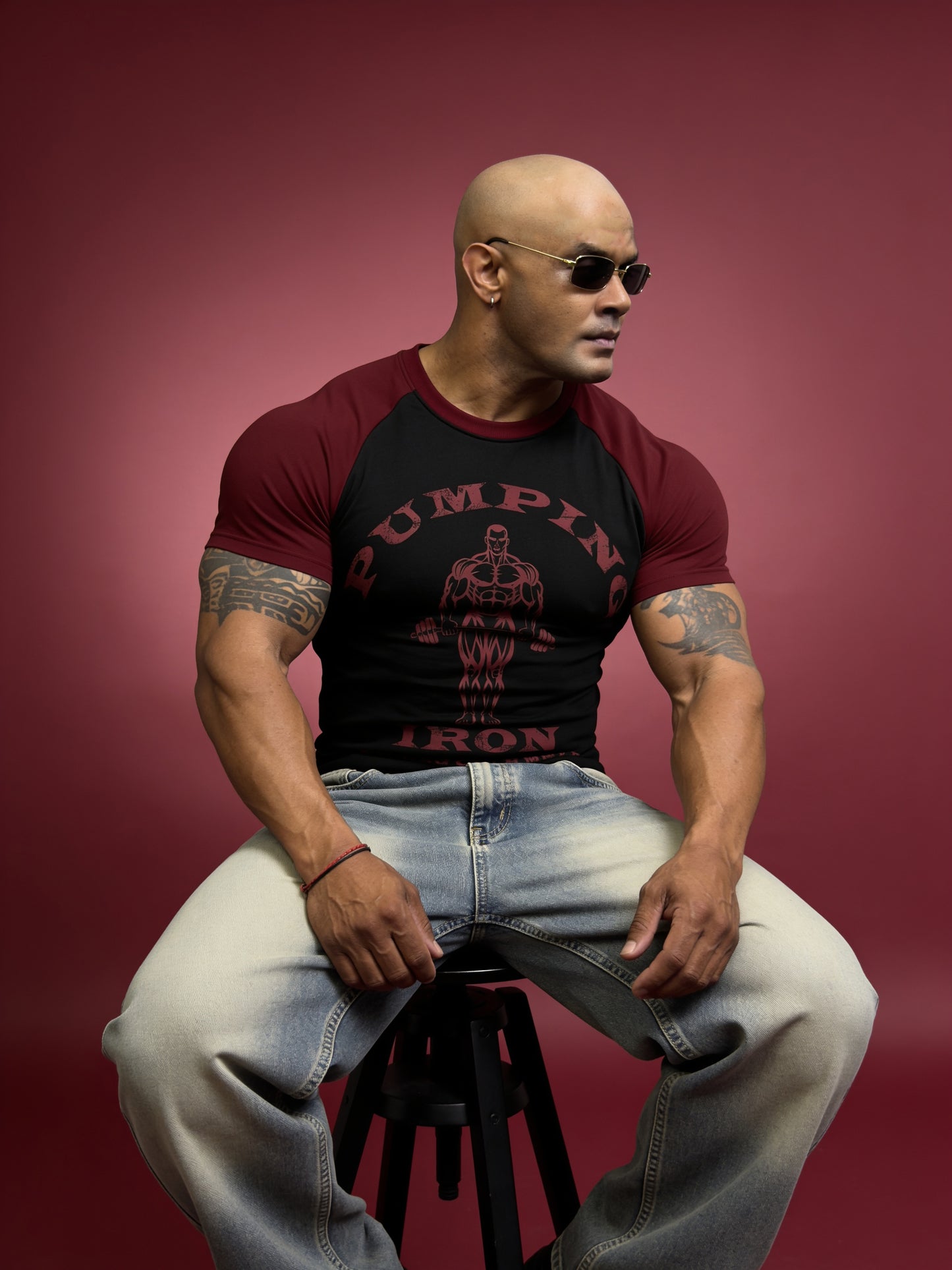 Black Maroon - Pumping Iron - Raglan T-Shirt