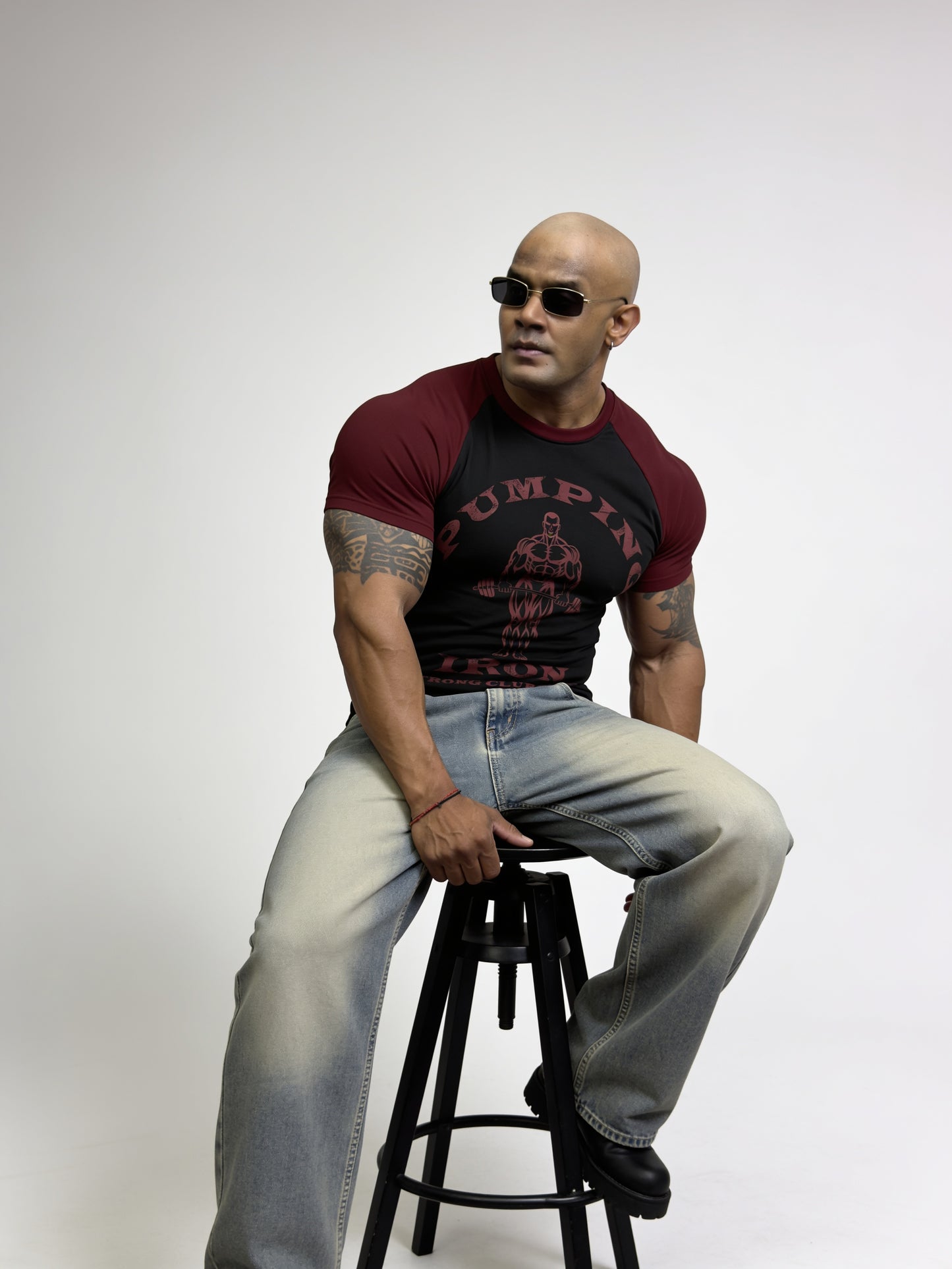 Black Maroon - Pumping Iron - Raglan T-Shirt