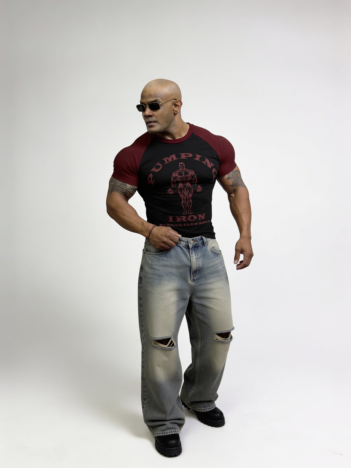 Black Maroon - Pumping Iron - Raglan T-Shirt