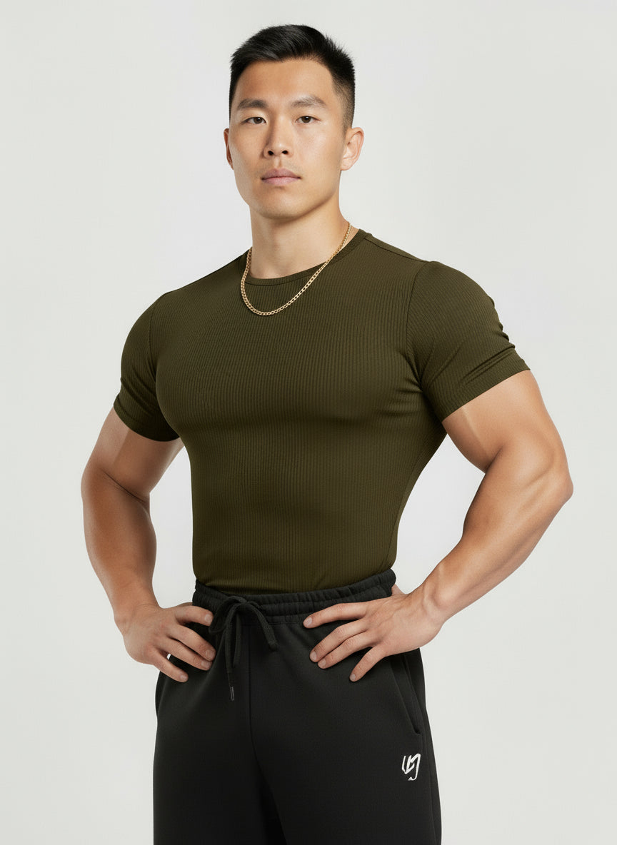 Army Green - Slim Fit - T-Shirt Ribbed