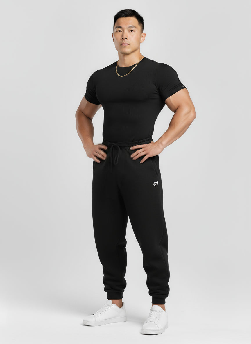 Black - Slim Fit - T-Shirt Ribbed