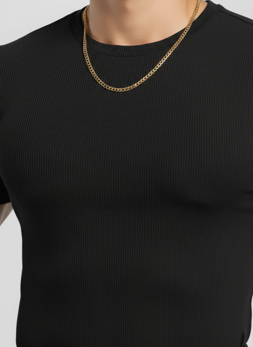 Black - Slim Fit - T-Shirt Ribbed