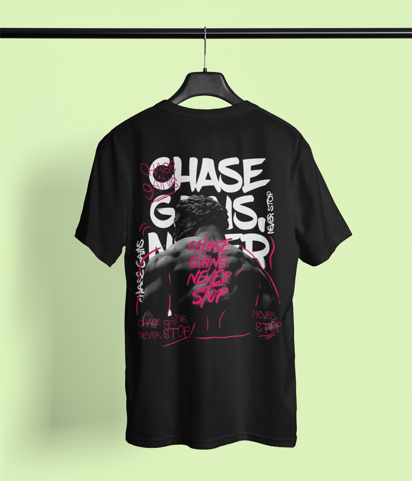 Chase Gains Never Stop - Black - Gym Oversized T Shirt Strong Soul Shirts & Tops