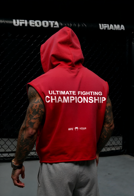 Red - T108 - Fighting Champ - Gym Cut Offs Hoodie 350GSM