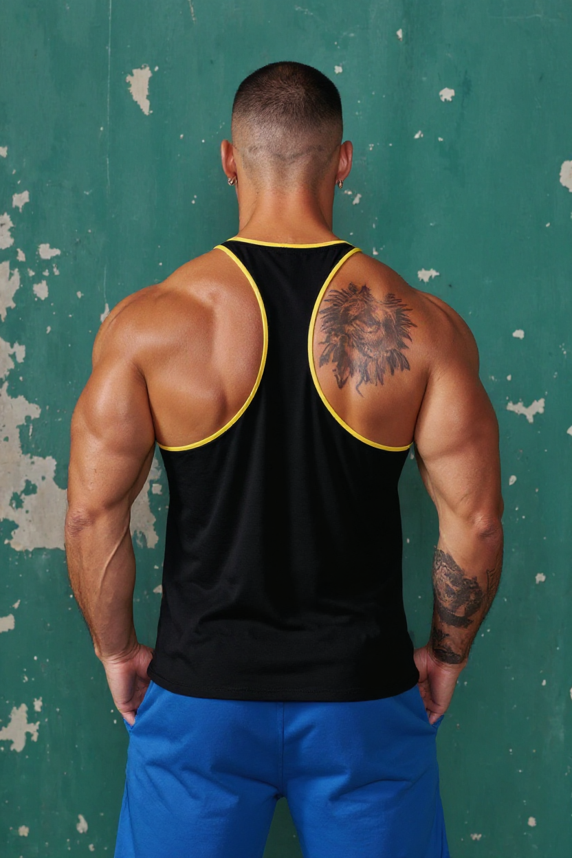 Black Yellow - T109 - Pumping Iron - Gym Tank Top