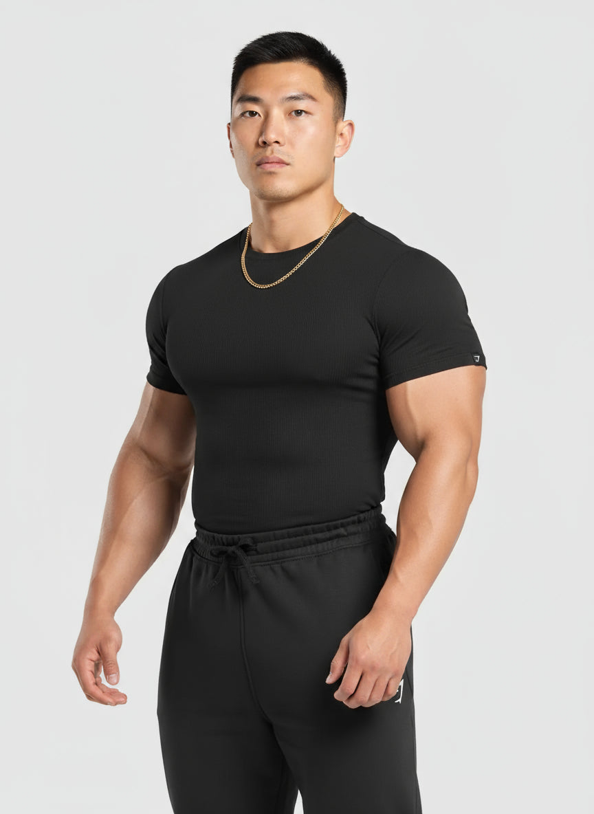 Black - Slim Fit - T-Shirt Ribbed