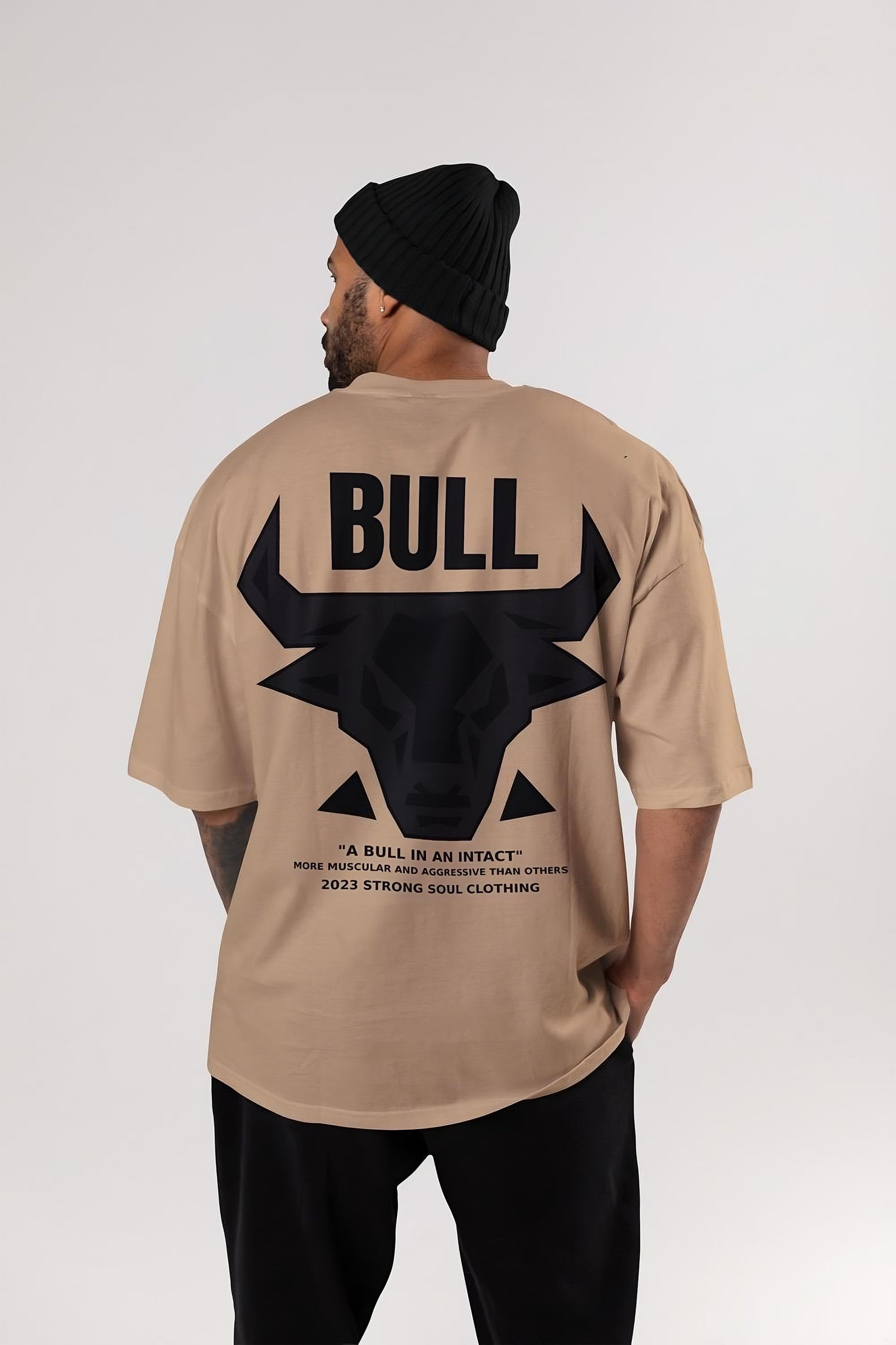 The BULL - Beige - Gym Oversized T Shirt Strong Soul Shirts & Tops