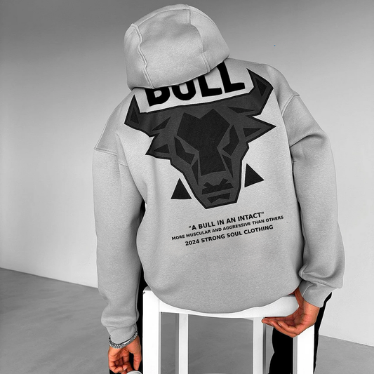 The Bull - Light Grey + Black - Oversized Hoodie 400 GSM