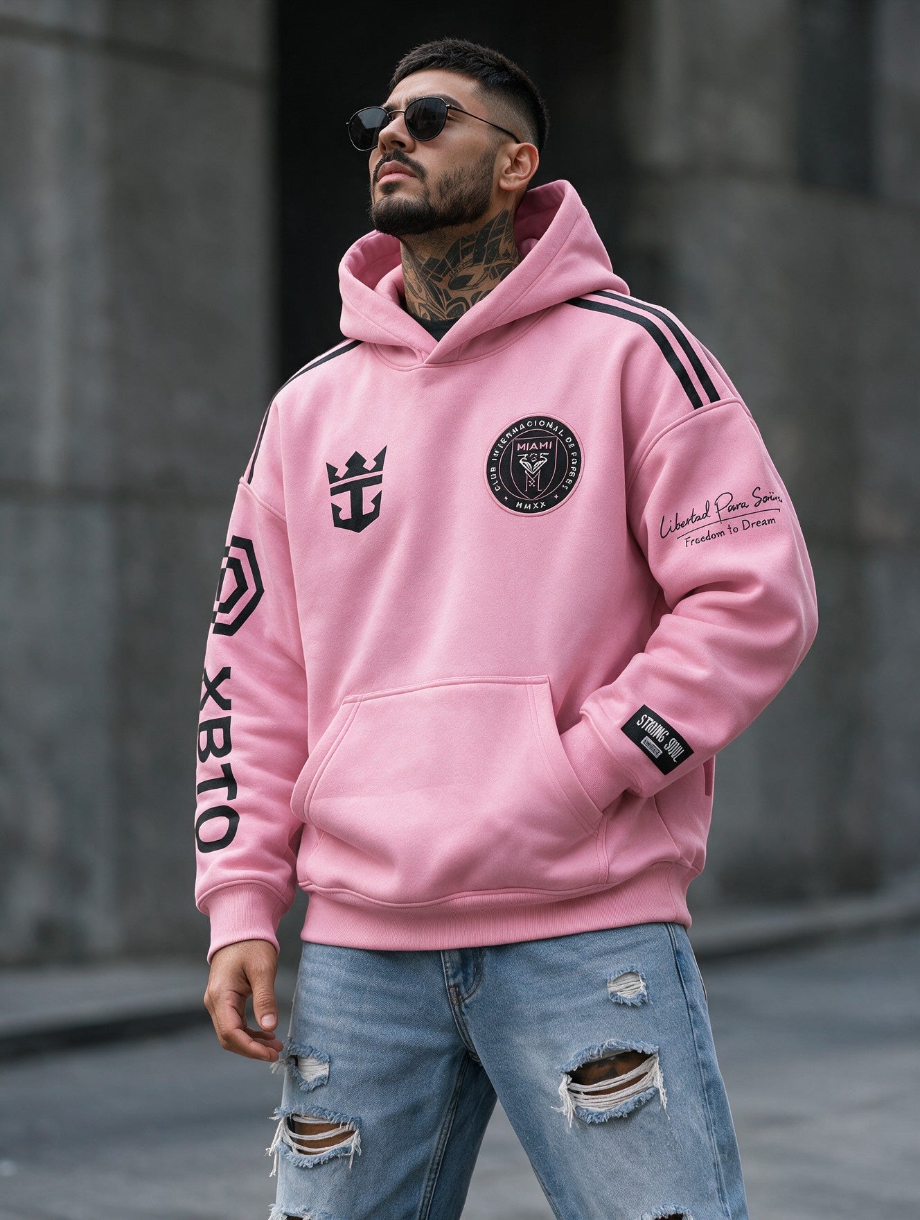 Pink - Football Goat 10 - Oversized Hoodie 400 GSM