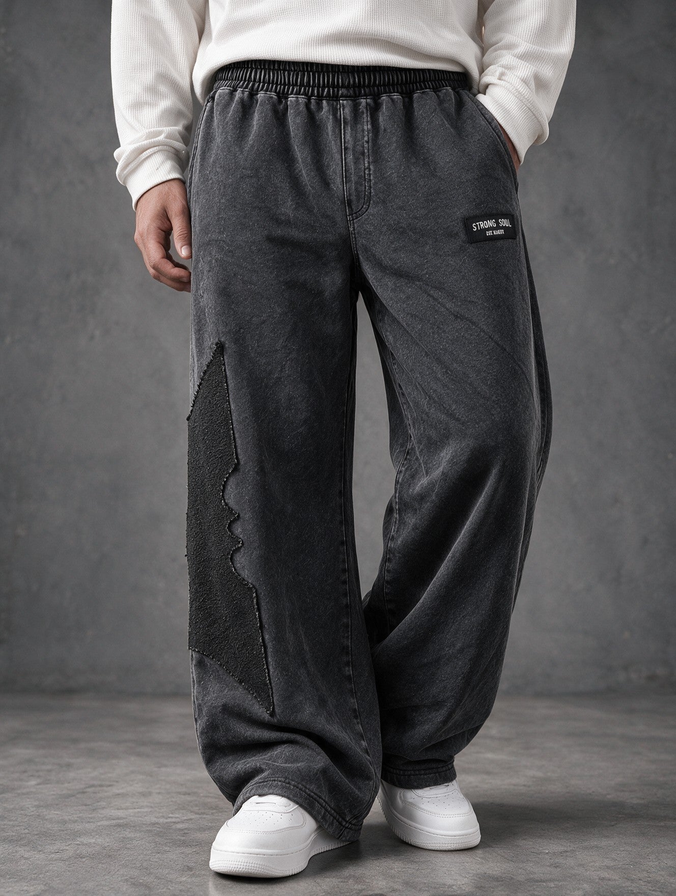 Acid Wash Black - Bad Night - Oversized Flat Pants 400 GSM