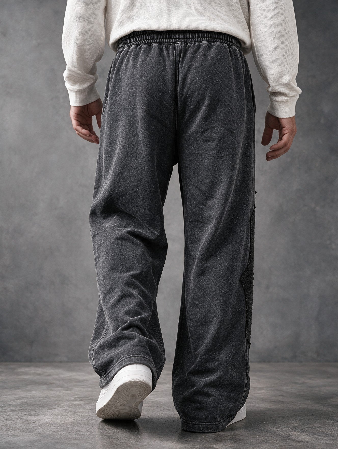 Acid Wash Black - Bad Night - Oversized Flat Pants 400 GSM