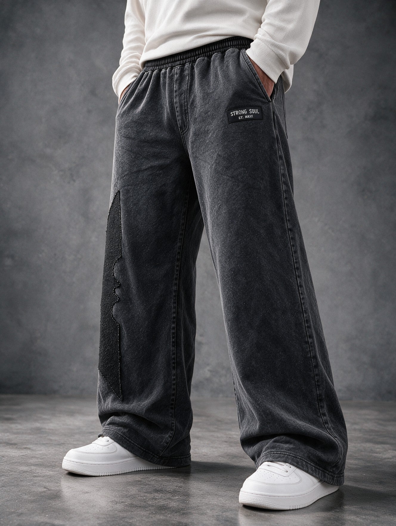 Acid Wash Black - Bad Night - Oversized Flat Pants 400 GSM