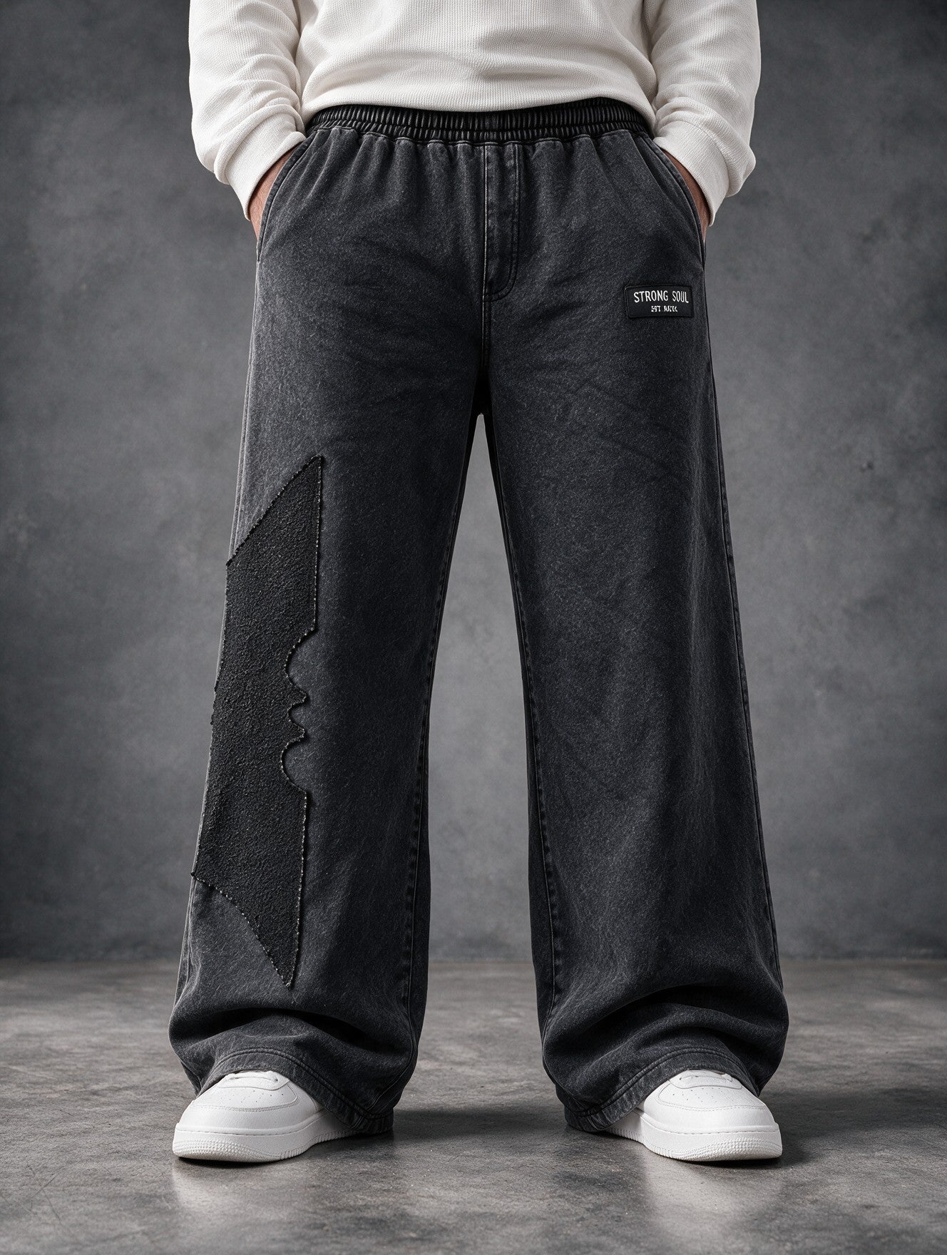 Acid Wash Black - Bad Night - Oversized Flat Pants 400 GSM