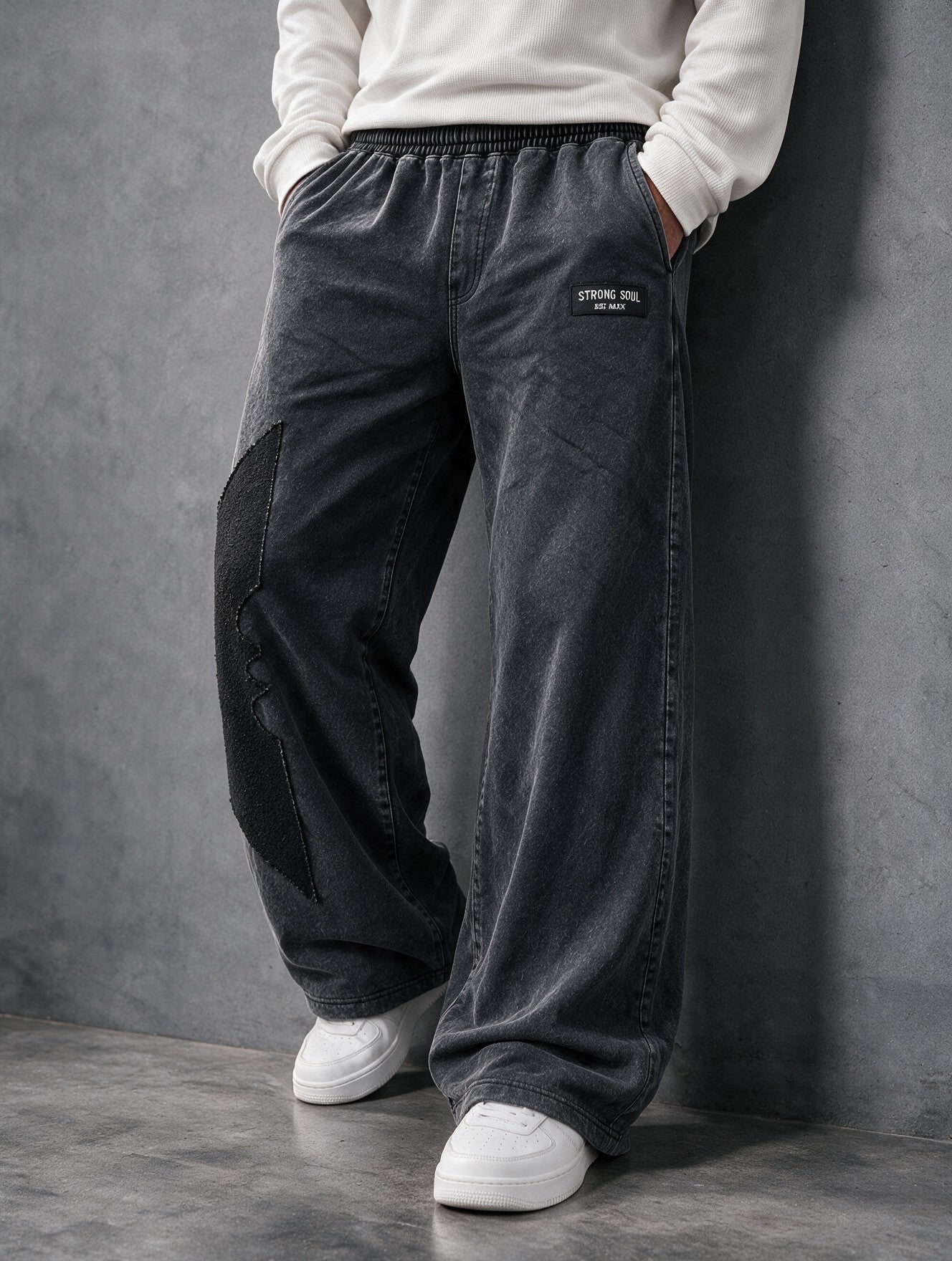 Acid Wash Black - Bad Night - Oversized Flat Pants 400 GSM